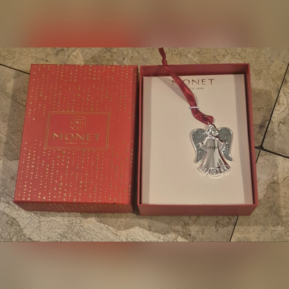 🎄 Harvey Lewis “Hope” Angel Ornament – Silver-Plated with Glitter Wings – NIB